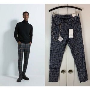 ZARA Men's Skinny Fit Plaid Chain Cigarette Stovepipe Pants Sz US 30